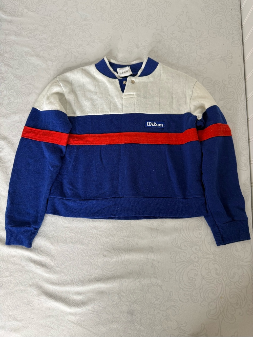 Vintage Wilson 80s 90s Preppy Red White and Blue with Snap Button Collar Size 8